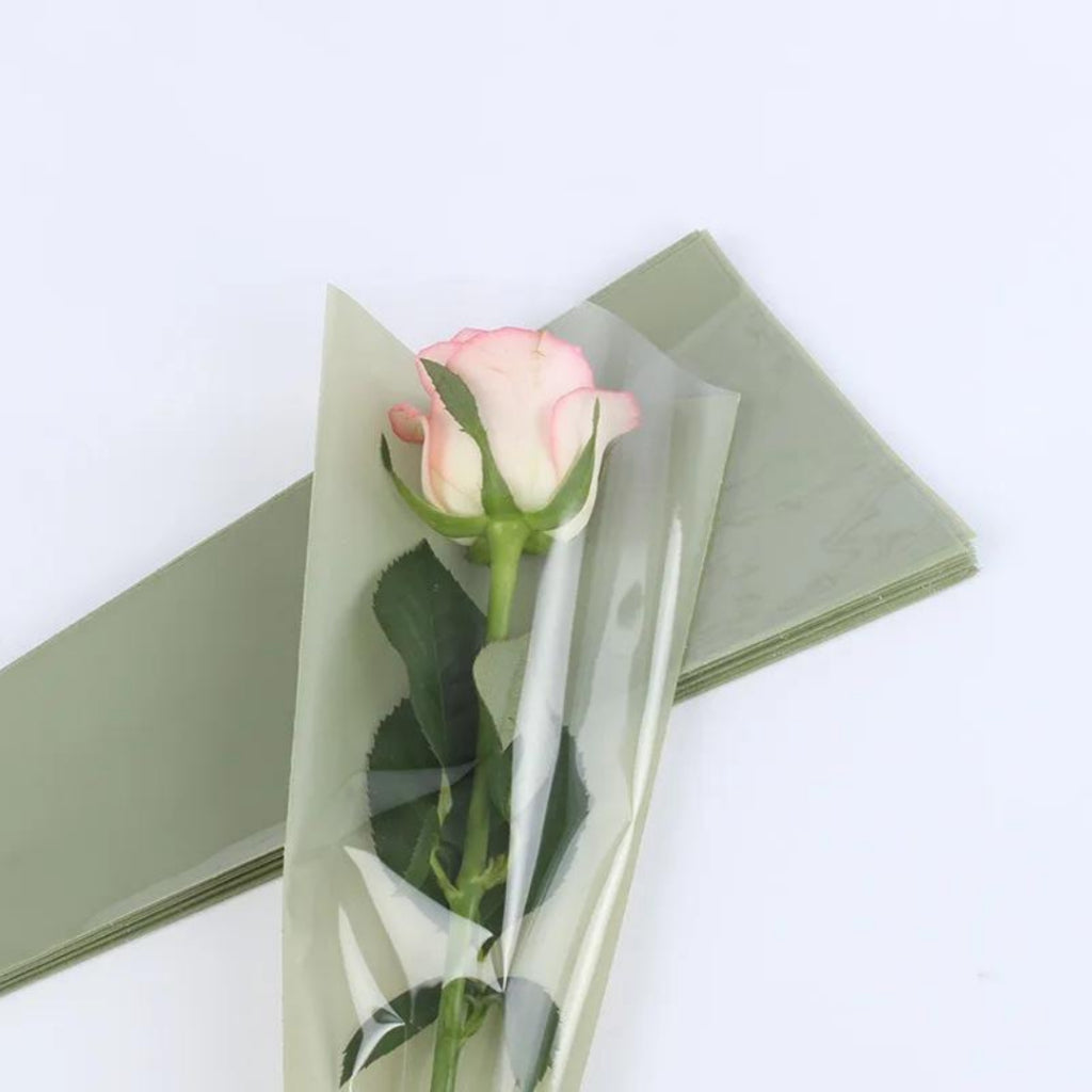 ANEKA - [ 50 Lembar ] Cellophane Plastik Single Bouquet Pembungkus Bunga Mawar Satuan Bungkus Segitiga