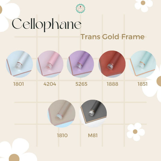 ANEKA - [ LEMBARAN ] Kertas Cellophane Buket Bunga [Trans Gold Frame] Flower Wrapping Paper Celophane