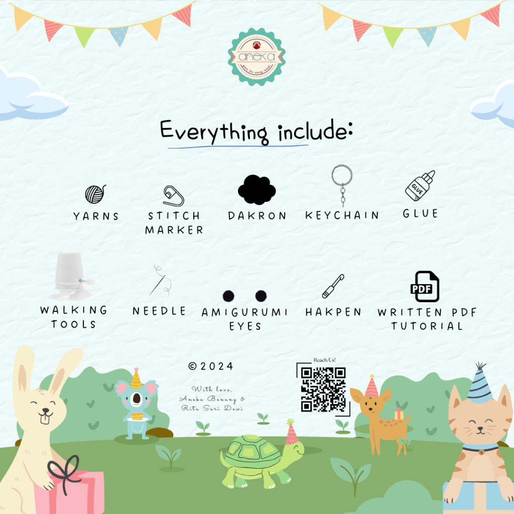 Aneka Benang x Rita - DIY Walking Animal Series / Paket Merajut Pemula Lengkap Boneka Hewan / Walking Base Tools for Toys