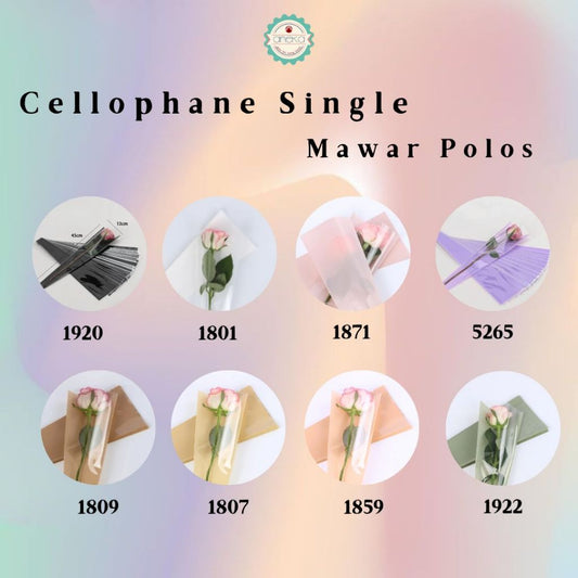 ANEKA - [ 50 Lembar ] Cellophane Plastik Single Bouquet Pembungkus Bunga Mawar Satuan Bungkus Segitiga