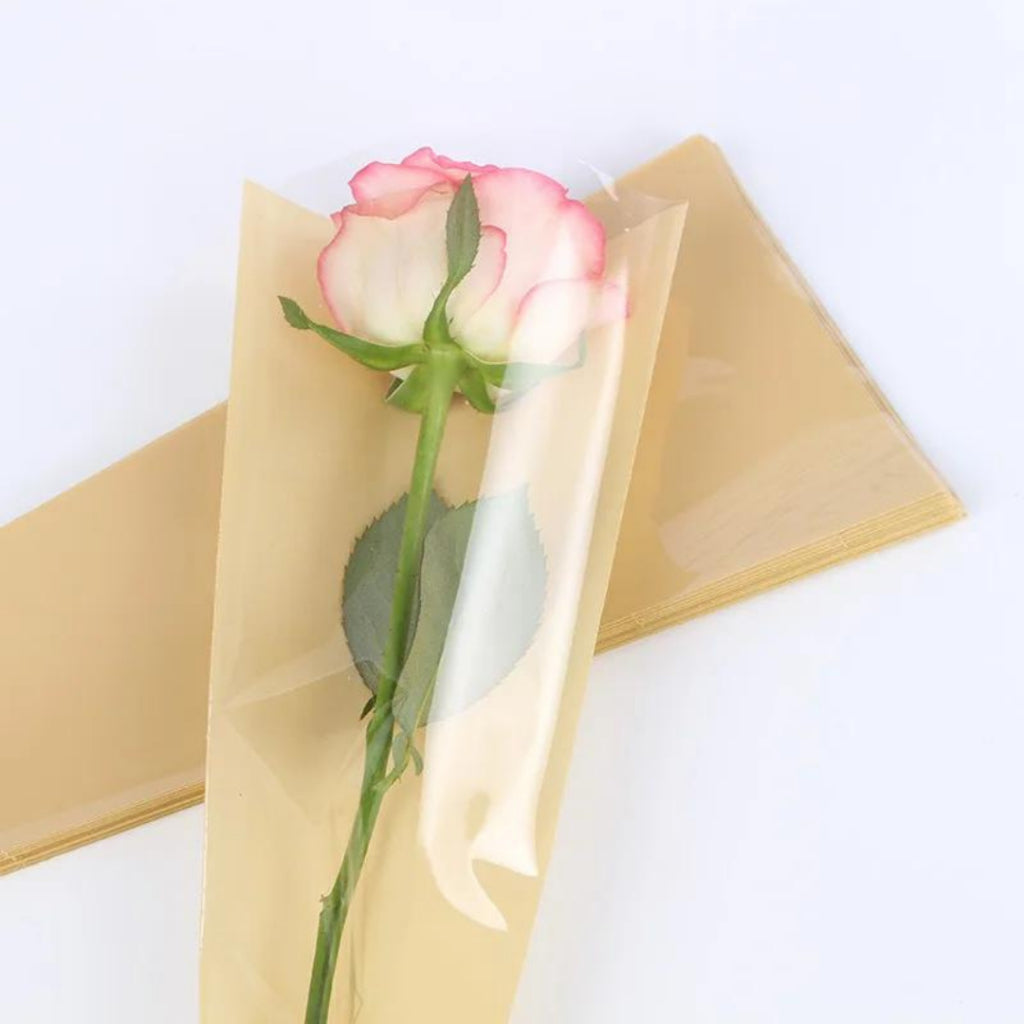 ANEKA - [ 50 Lembar ] Cellophane Plastik Single Bouquet Pembungkus Bunga Mawar Satuan Bungkus Segitiga
