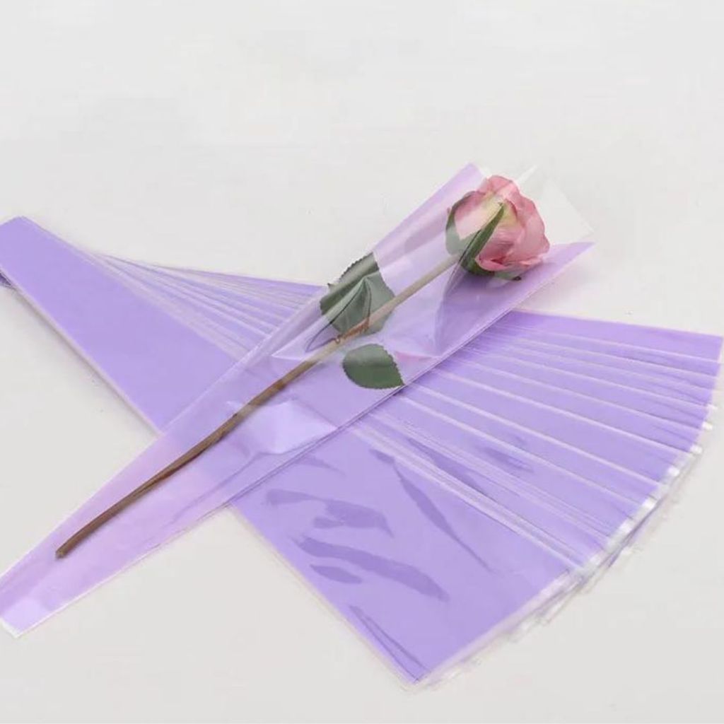 ANEKA - [ 50 Lembar ] Cellophane Plastik Single Bouquet Pembungkus Bunga Mawar Satuan Bungkus Segitiga