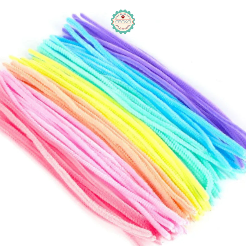 KATALOG - [Isi 100 PCS] Kawat Bulu Mini Mercy PREMIUM / Tangkai Chenille Pastel / Pipe Cleaner DIY Bouquet