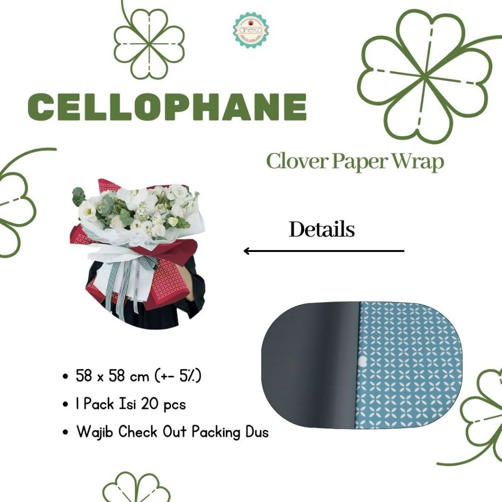 ANEKA - [ LEMBARAN ] Kertas Cellophane Buket Bunga [ CLOVER ] Flower Wrapping Paper Celophane