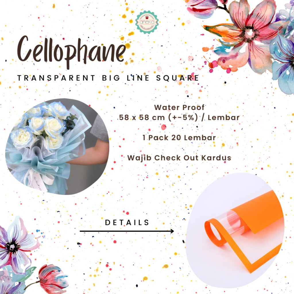 ANEKA - [ 20 Lembar ] Kertas Cellophane Buket Bunga [Big List Line] Flower Wrapping Paper Celophane