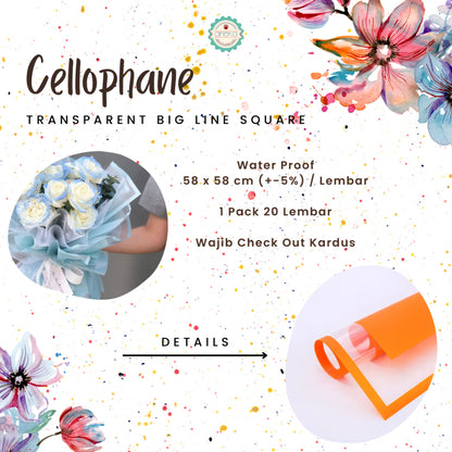 ANEKA - [ 20 Lembar ] Kertas Cellophane Buket Bunga [Big List Line] Flower Wrapping Paper Celophane