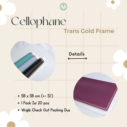 AnekaBenang - [ 20 Lembar ] Kertas Cellophane Buket Bunga [TRANS GOLD FRAME] Flower Wrapping Paper Celophane