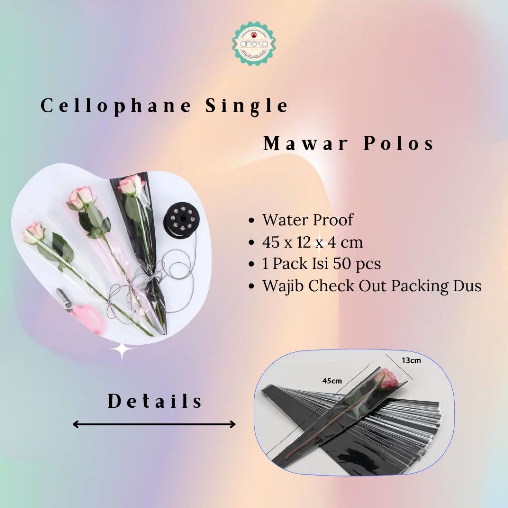 ANEKA - [ 50 Lembar ] Cellophane Plastik Single Bouquet Pembungkus Bunga Mawar Satuan Bungkus Segitiga