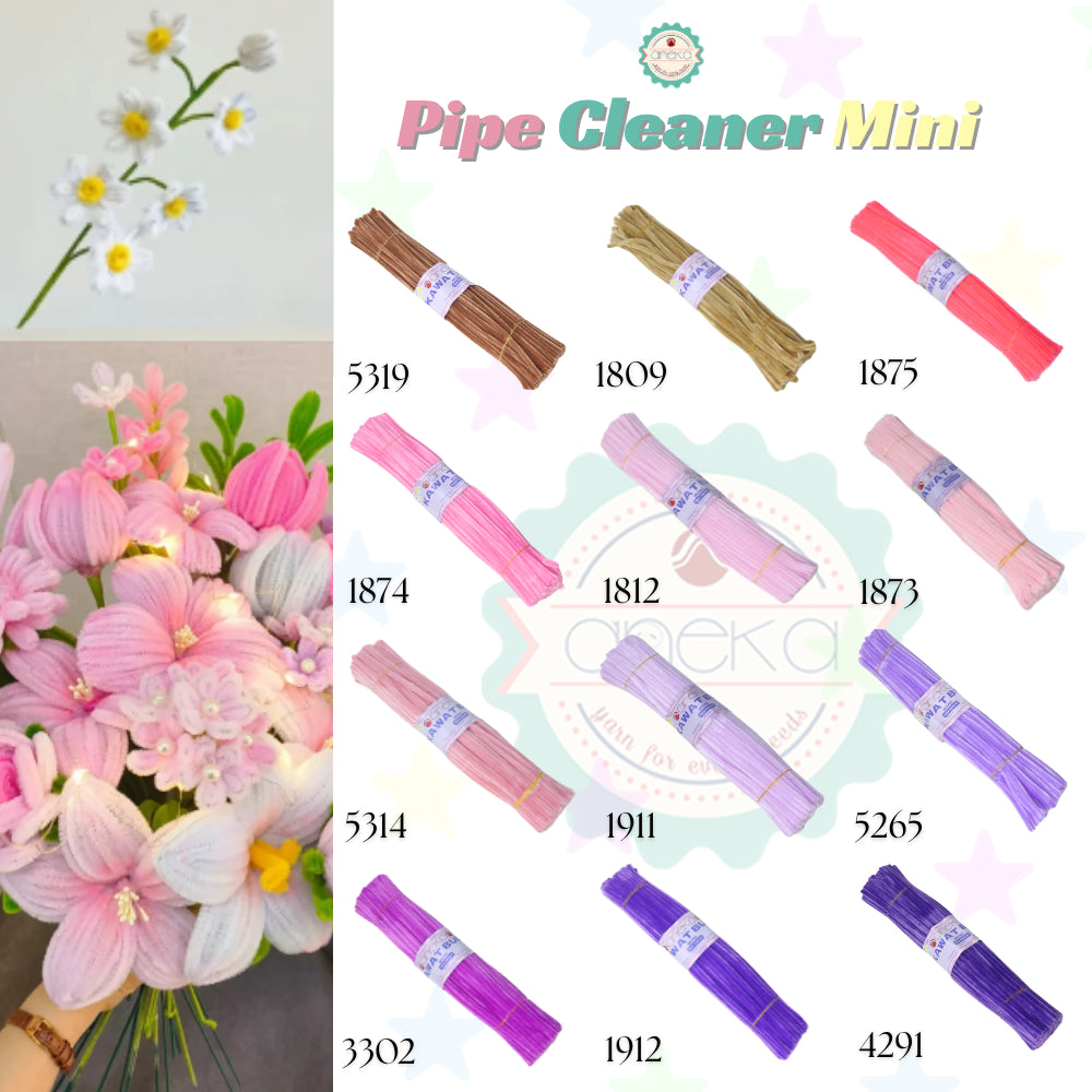 KATALOG - [Isi 100 PCS] Kawat Bulu Mini Mercy PREMIUM / Tangkai Chenille Pastel / Pipe Cleaner DIY Bouquet