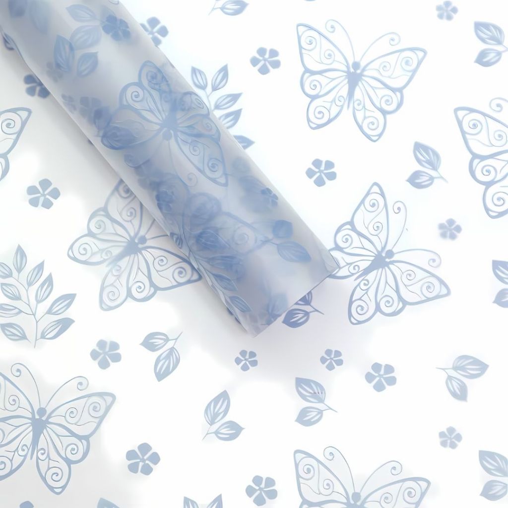 ANEKA - [ LEMBARAN ] Kertas Cellophane Buket Bunga [ Kupu-Kupu Transparan ] Flower Wrapping Paper Celophane