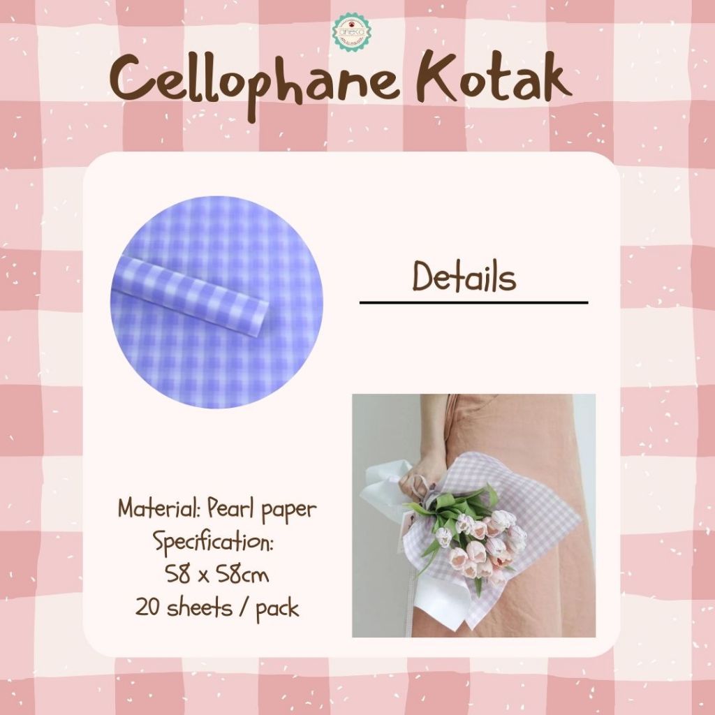 ANEKA - [ LEMBARAN ] Kertas Cellophane Buket Bunga [ Motif Kotak ] Flower Wrapping Paper Celophane