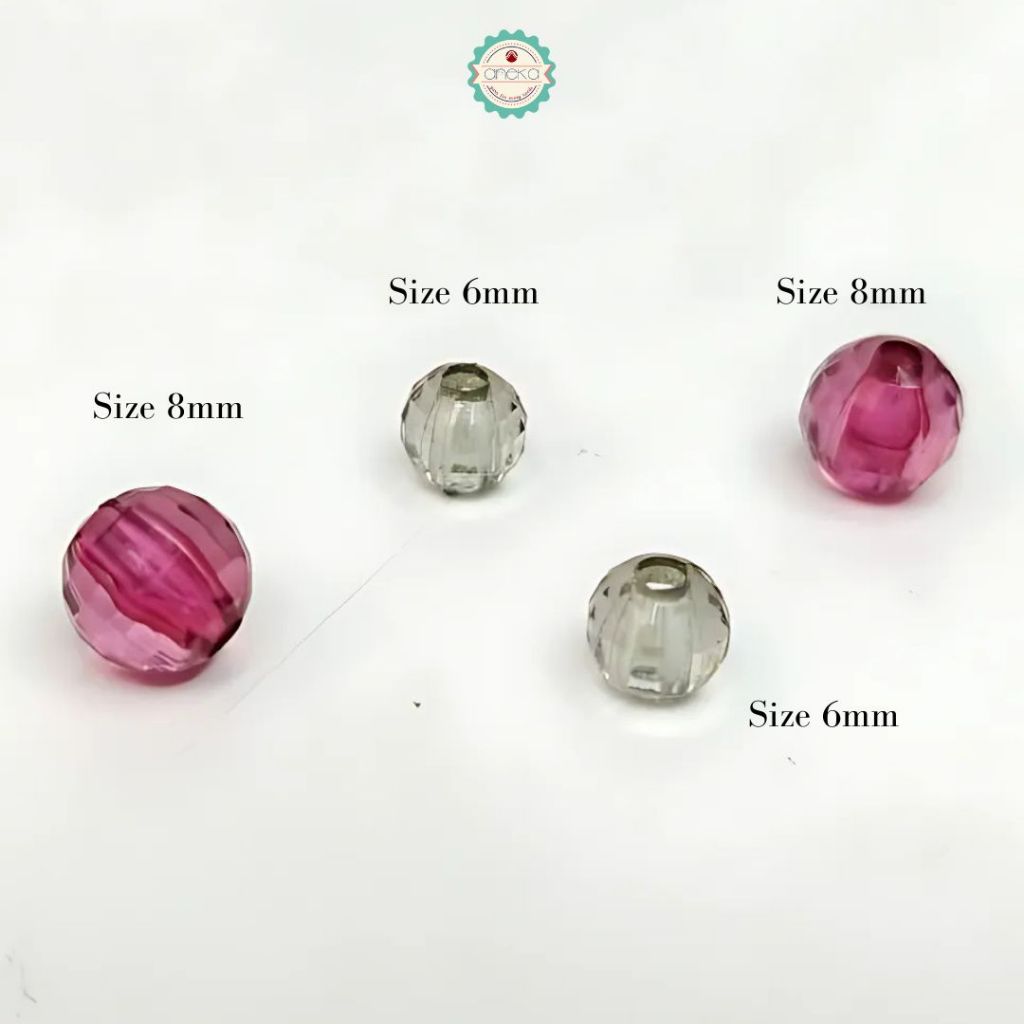 ANEKA - [1 Pack / 500GR] Mote Bening Warna-Warni / Manik Kaca Lampion / Beads Charm Crystal / 6mm & 8mm