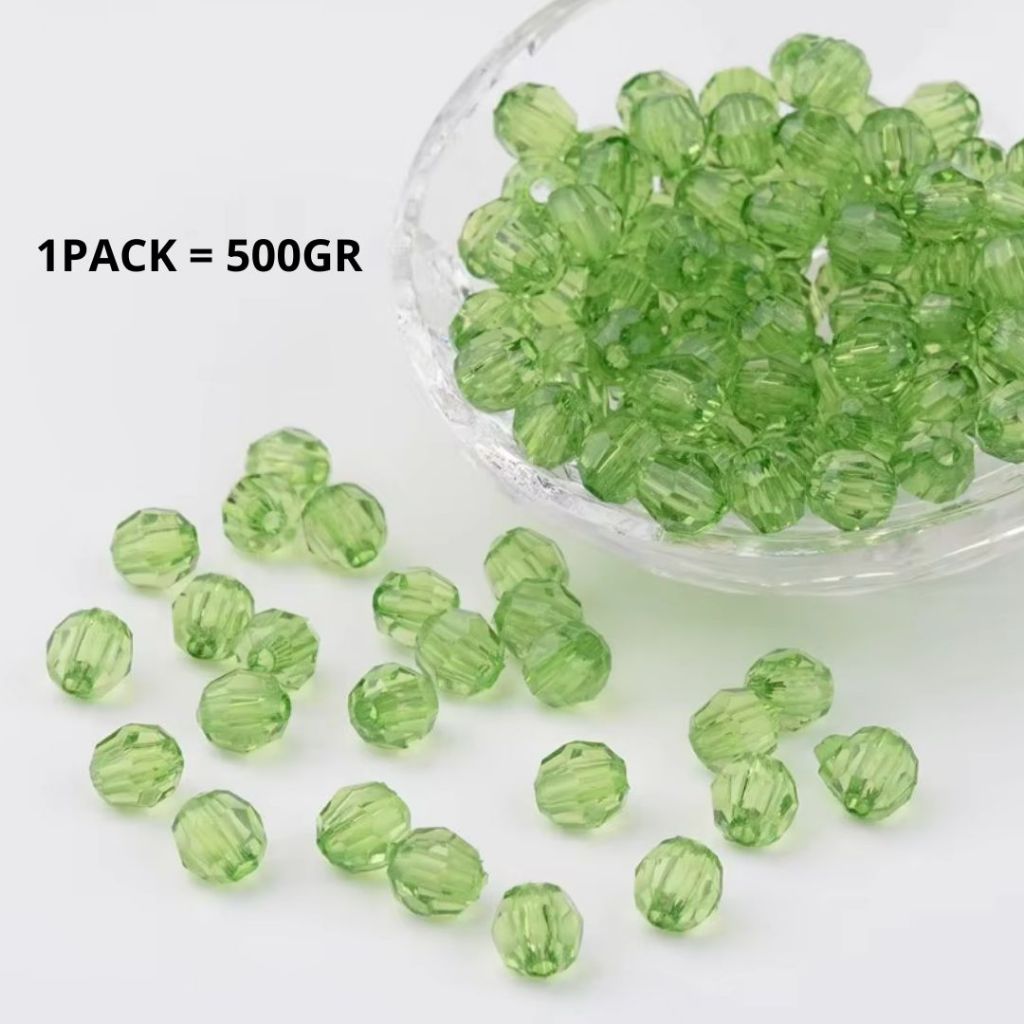 ANEKA - [1 Pack / 500GR] Mote Bening Warna-Warni / Manik Kaca Lampion / Beads Charm Crystal / 6mm & 8mm