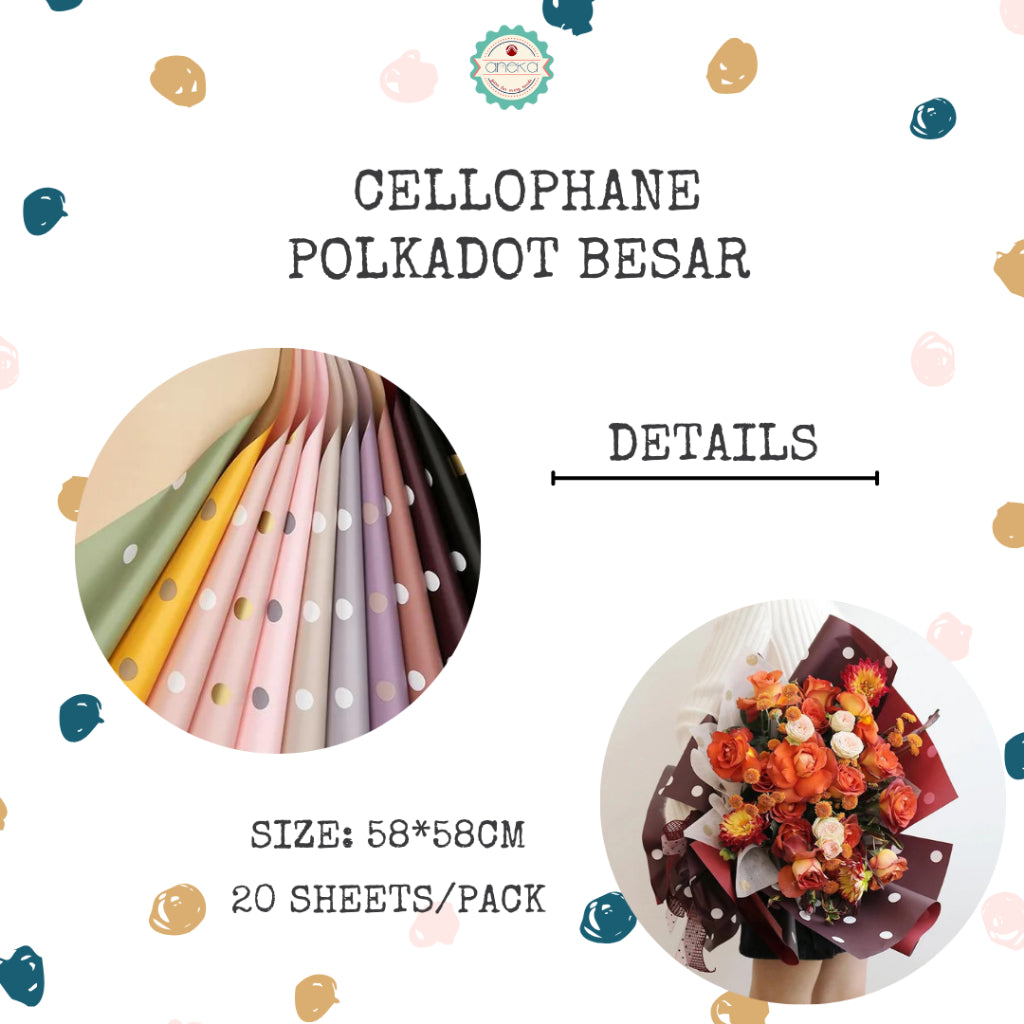 ANEKA - [ LEMBARAN ] Kertas Cellophane Buket Bunga [Polkadot] Flower Bouquet Wrapping Paper Celophane