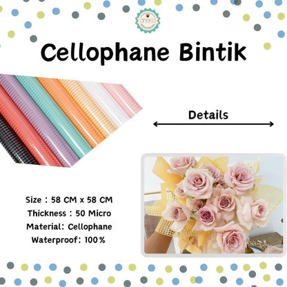 ANEKA - [ LEMBARAN ] Kertas Cellophane Buket Bunga [ Bintik ] Flower Wrapping Paper Celophane