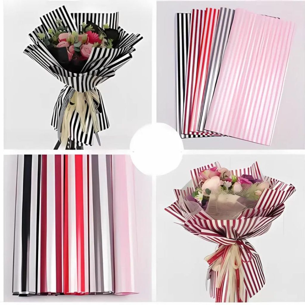 ANEKA - [ LEMBARAN ] Kertas Cellophane Buket Bunga [ Garis ] Flower Wrapping Paper Celophane