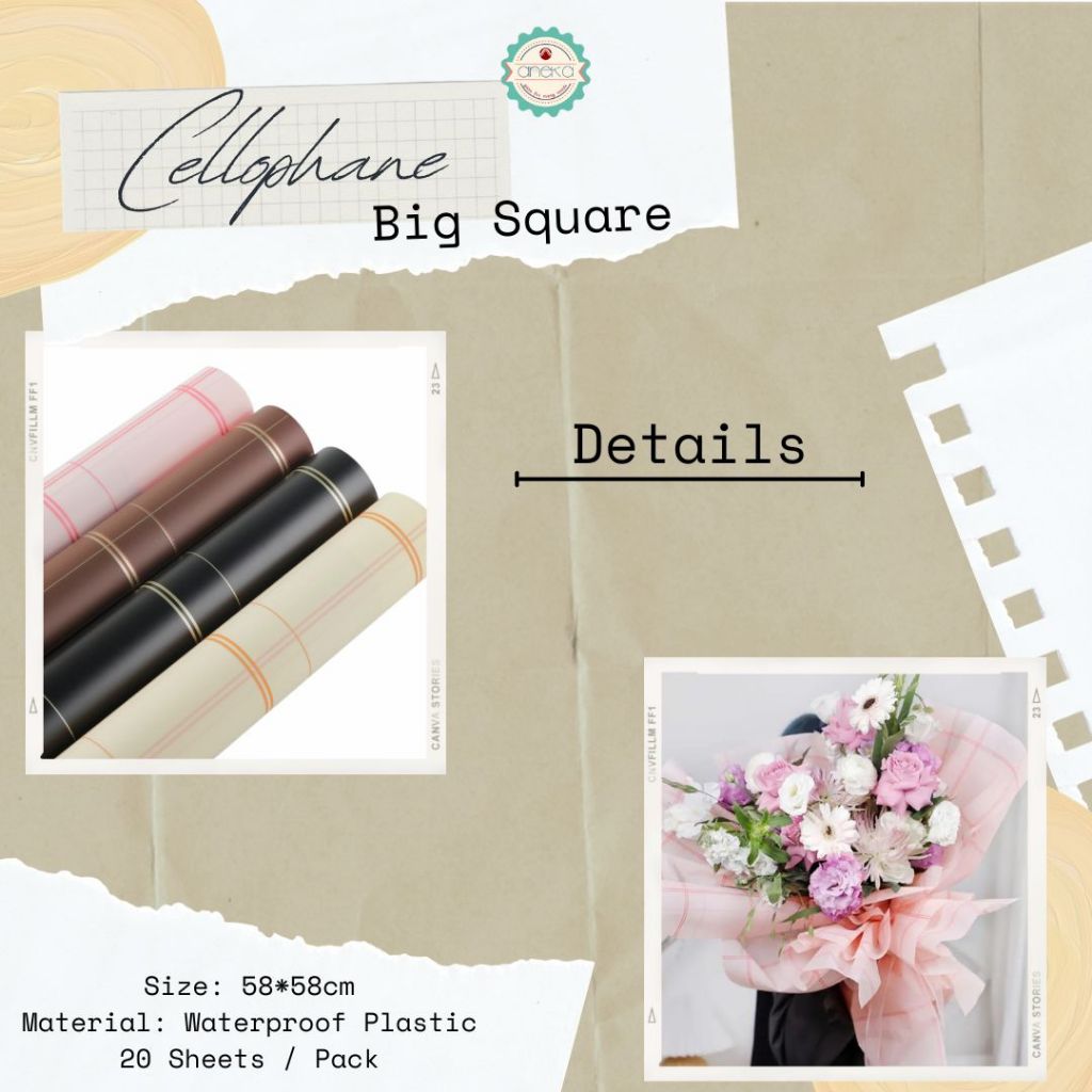 AnekaBenang - [ PACK ] Kertas Cellophane Buket Bunga [ Big Square ] Flower Wrapping Paper Celophane