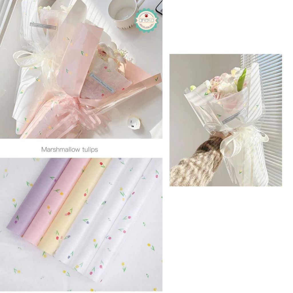 AnekaBenang - [ PACK ] Kertas Cellophane Buket Bunga [ Motif Tulip ] Flower Wrapping Paper Celophane