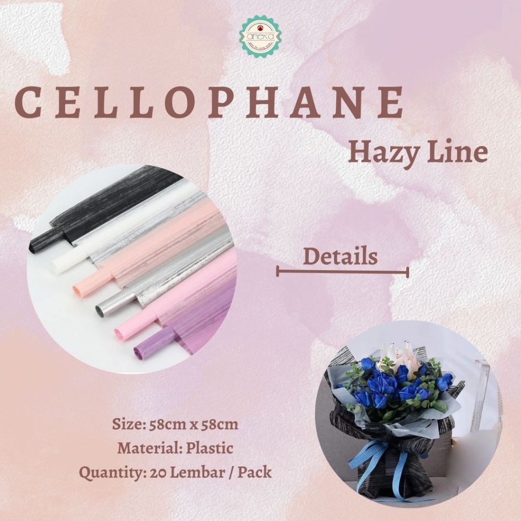 AnekaBenang - [ PACK ] Kertas Cellophane Buket Bunga [ Hazy Line ] Flower Wrapping Paper Celophane