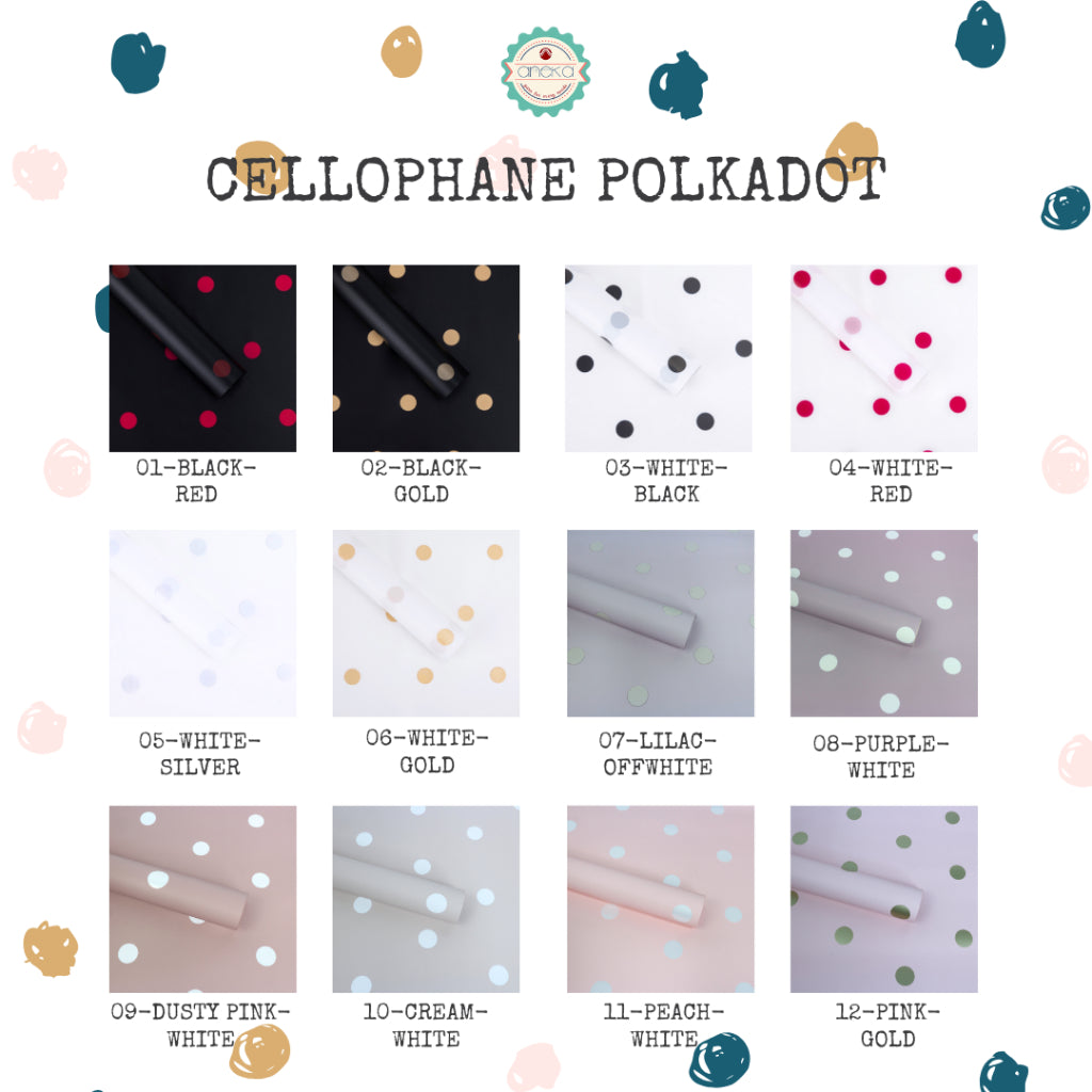 ANEKA - [ LEMBARAN ] Kertas Cellophane Buket Bunga [Polkadot] Flower Bouquet Wrapping Paper Celophane