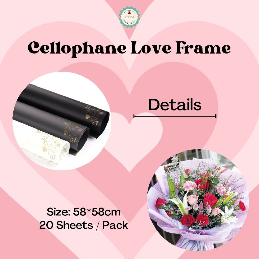 ANEKA - [ LEMBARAN ] Kertas Cellophane Buket Bunga [ Love Frame ] Flower Wrapping Paper Celophane
