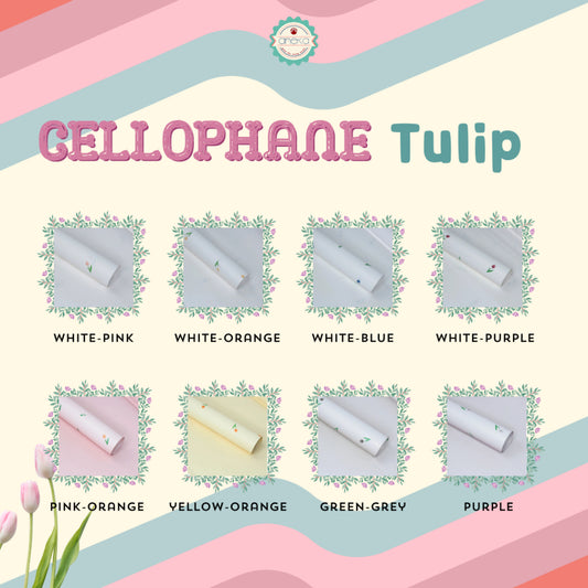 AnekaBenang - [ PACK ] Kertas Cellophane Buket Bunga [ Motif Tulip ] Flower Wrapping Paper Celophane