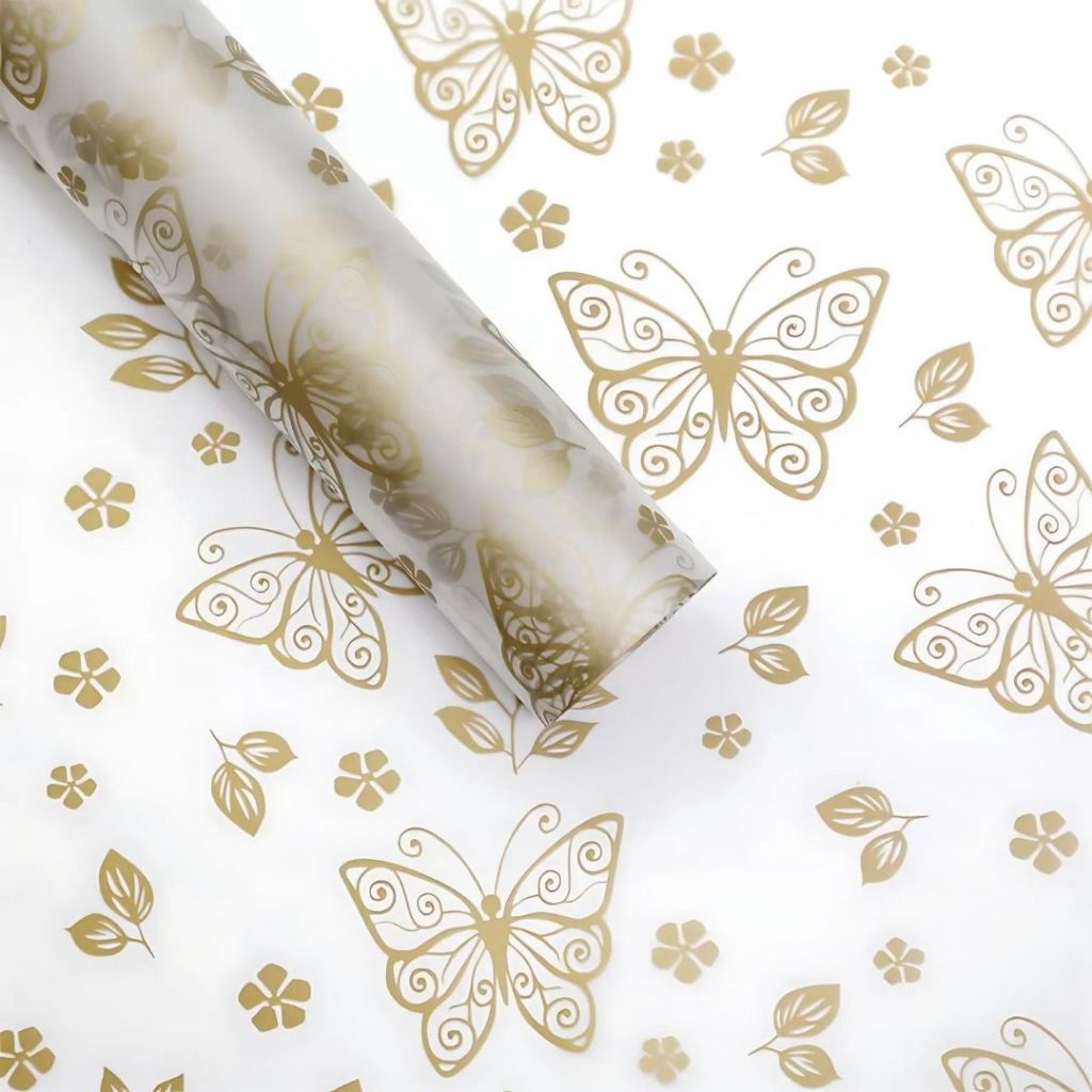 ANEKA - [ LEMBARAN ] Kertas Cellophane Buket Bunga [ Kupu-Kupu Transparan ] Flower Wrapping Paper Celophane