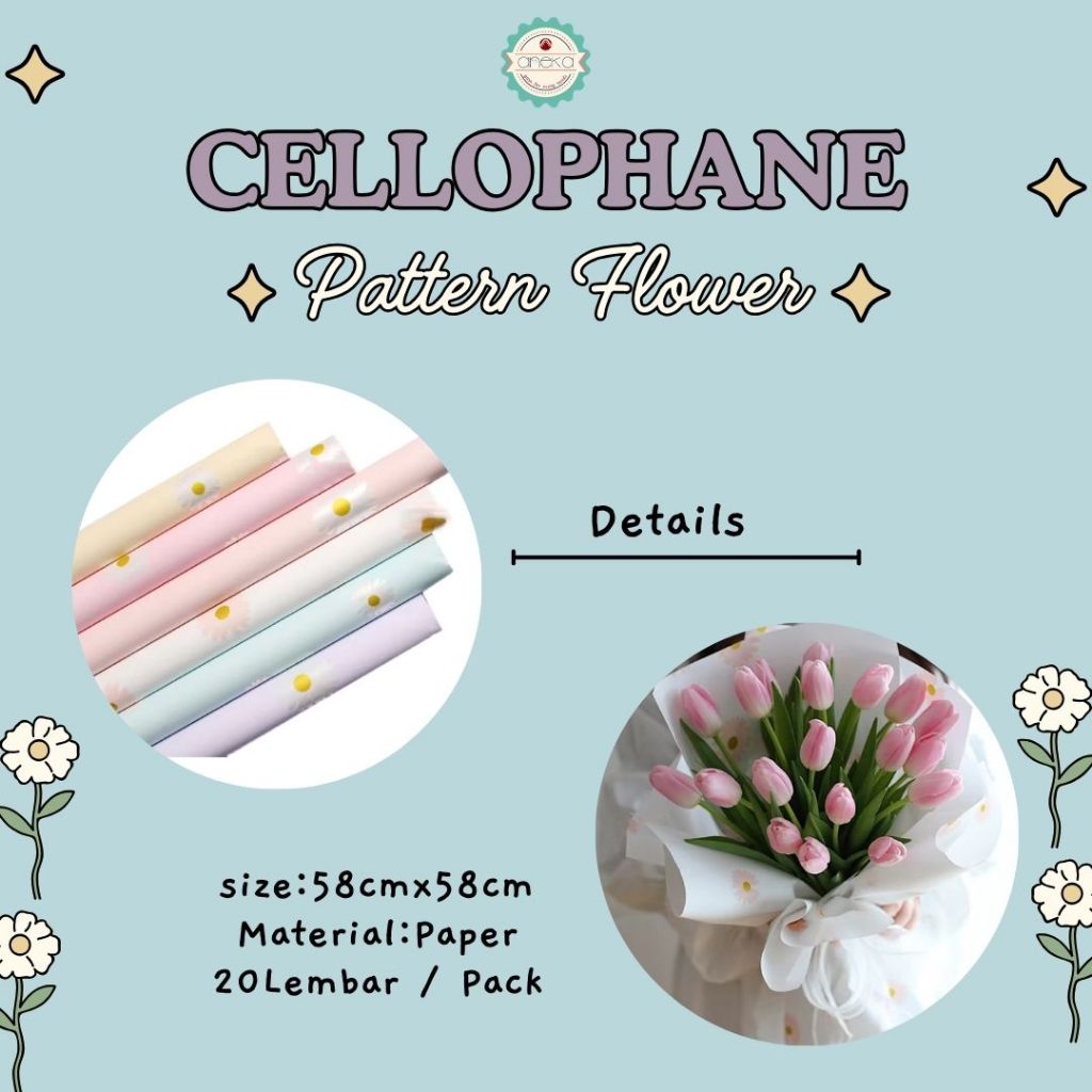 ANEKA - [ PACK ] Kertas Cellophane Buket Bunga [ Pattern Flower ] Flower Wrapping Paper Celophane