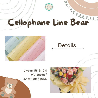 AnekaBenang - [ PACK ] Kertas Cellophane Buket Bunga [ Line Bear ] Flower Wrapping Paper Celophane