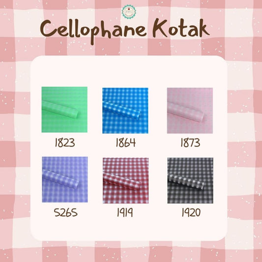 ANEKA - [ LEMBARAN ] Kertas Cellophane Buket Bunga [ Motif Kotak ] Flower Wrapping Paper Celophane