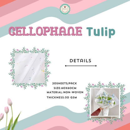 ANEKA - [ LEMBARAN ] Kertas Cellophane Buket Bunga [ Motif Tulip ] Flower Wrapping Paper Celophane