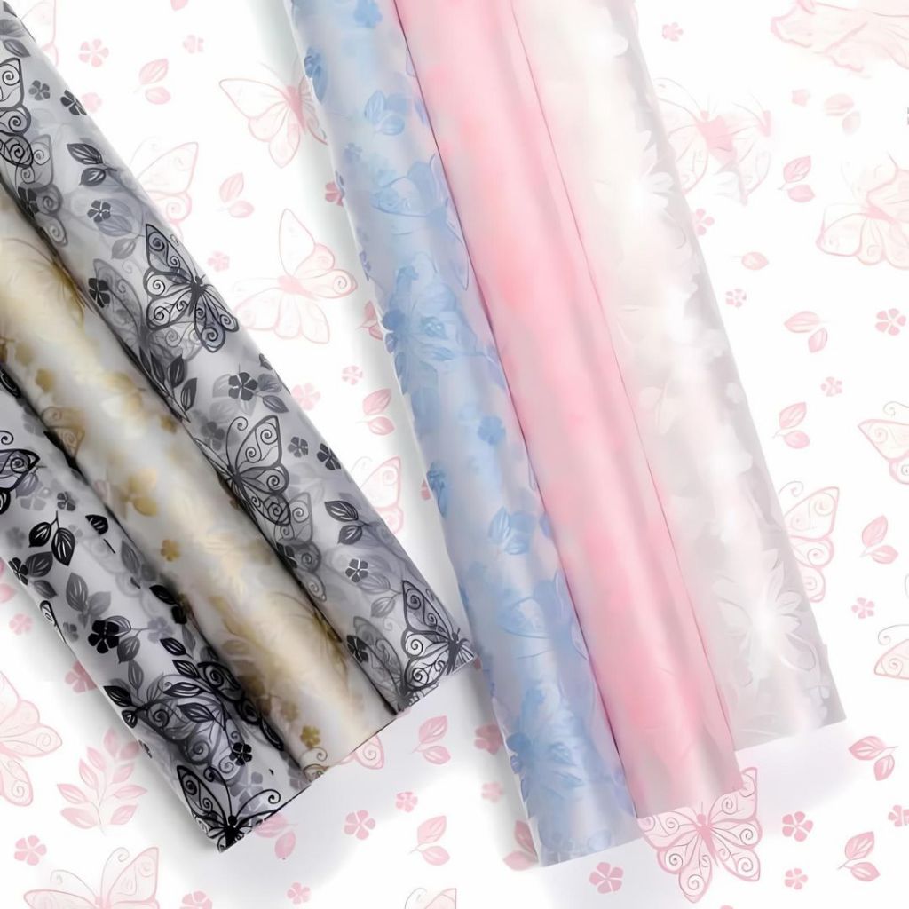 ANEKA - [ LEMBARAN ] Kertas Cellophane Buket Bunga [ Kupu-Kupu Transparan ] Flower Wrapping Paper Celophane
