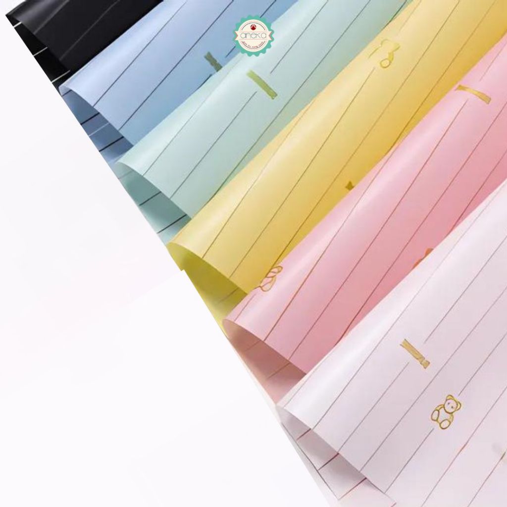 ANEKA- [ LEMBARAN ] Kertas Cellophane Buket Bunga [ Line Bear ] Flower Wrapping Paper Celophane