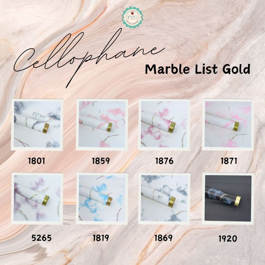 AnekaBenang - [ PACK ] Kertas Cellophane Buket Bunga [ Marble List Gold ] Flower Wrapping Paper Celophane