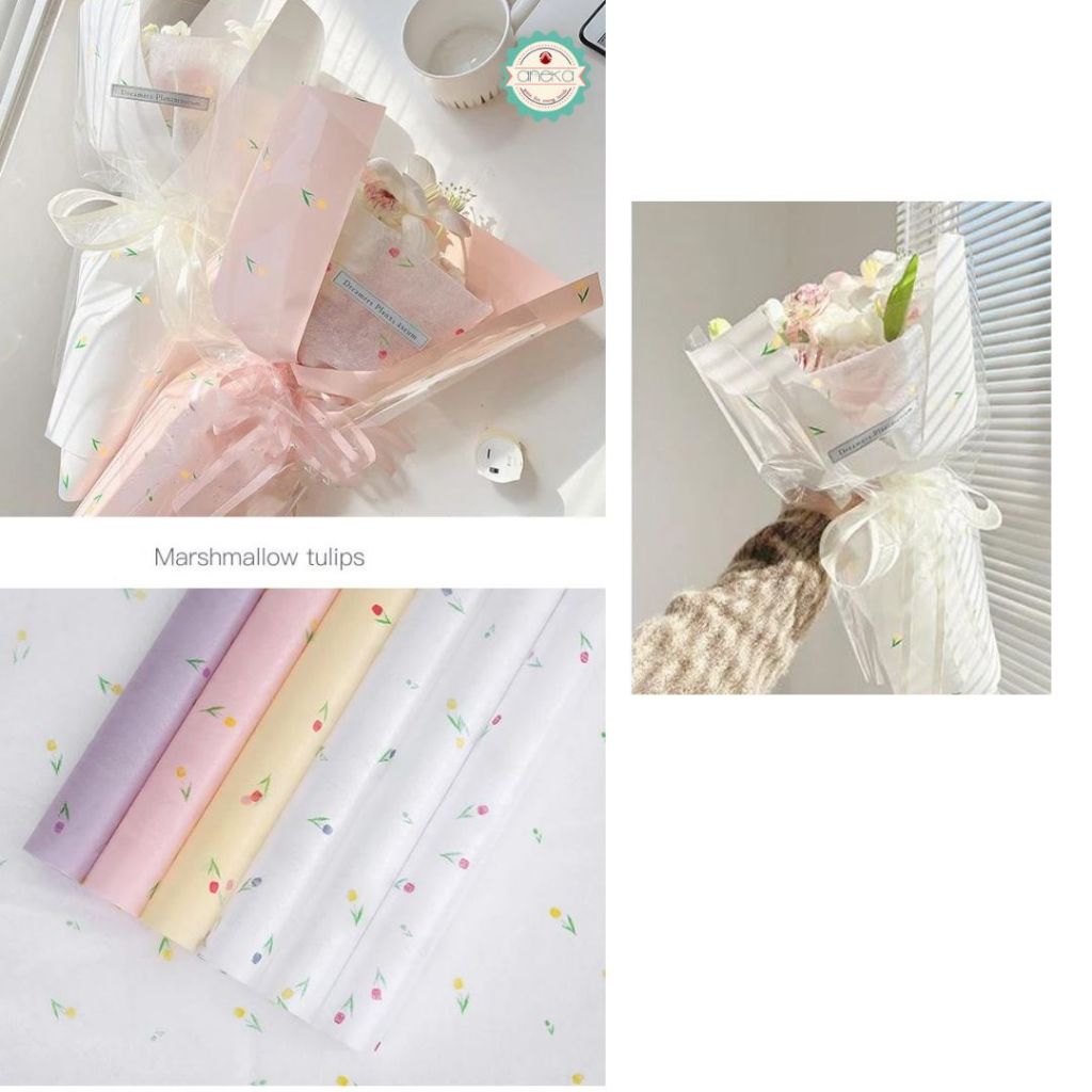 ANEKA - [ LEMBARAN ] Kertas Cellophane Buket Bunga [ Motif Tulip ] Flower Wrapping Paper Celophane