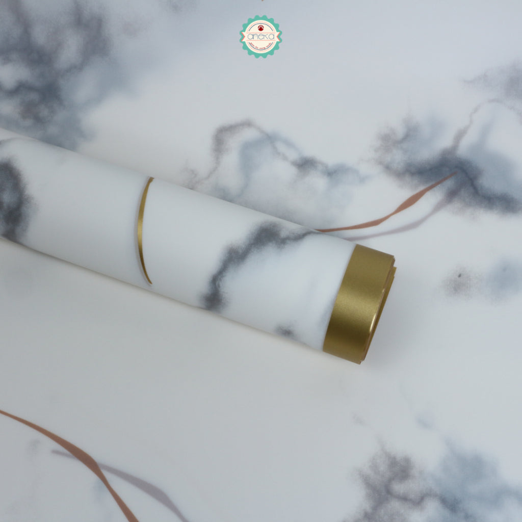ANEKA - [ LEMBARAN ] Kertas Cellophane Buket Bunga [ Marble List Gold ] Flower Wrapping Paper Celophane