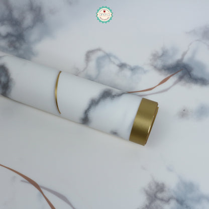 ANEKA - [ LEMBARAN ] Kertas Cellophane Buket Bunga [ Marble List Gold ] Flower Wrapping Paper Celophane