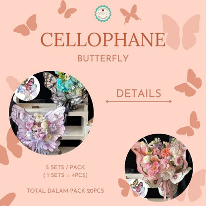 AnekaBenang - [ 5 SET ] Kertas Cellophane Buket Bunga [ Butterfly ] Flower Wrapping Paper Celophane