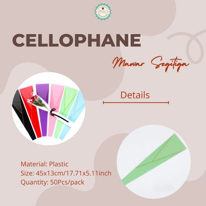 ANEKA - [ 50 Lembar ] Cellophane Plastik Single Bouquet Pembungkus Bunga Mawar Satuan Bungkus [Plastik Segitiga]
