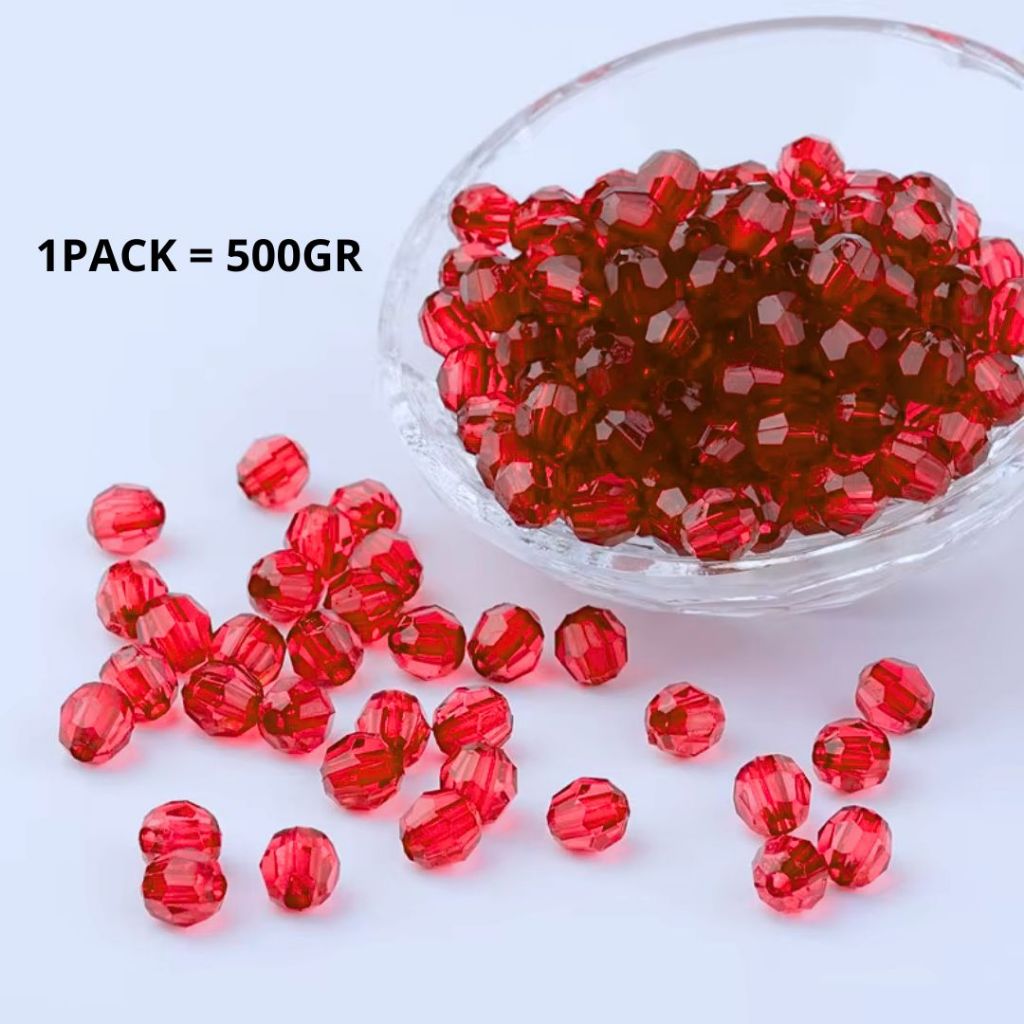 ANEKA - [1 Pack / 500GR] Mote Bening Warna-Warni / Manik Kaca Lampion / Beads Charm Crystal / 6mm & 8mm