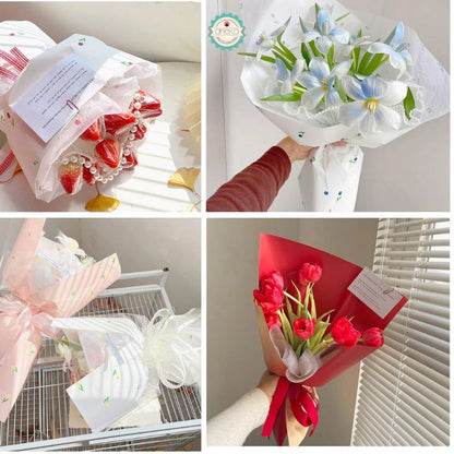 AnekaBenang - [ PACK ] Kertas Cellophane Buket Bunga [ Motif Tulip ] Flower Wrapping Paper Celophane