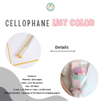 AnekaBenang - [ 20 Lembar ] Kertas Cellophane Buket Bunga [ List Color Bening ] Flower Wrapping Paper Celophane