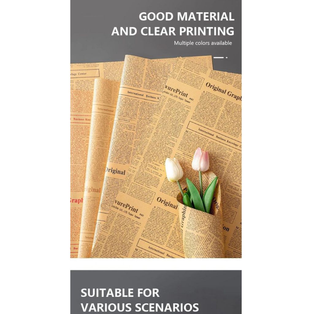 ANEKA - [ LEMBARAN ] Kertas Cellophane Buket Bunga [ Newspaper Vintage ] Flower Wrapping Paper Celophane