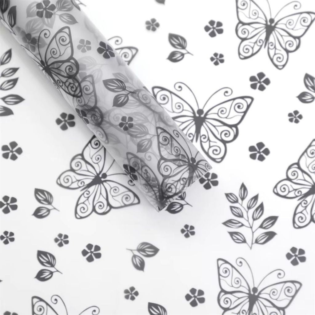 ANEKA - [ LEMBARAN ] Kertas Cellophane Buket Bunga [ Kupu-Kupu Transparan ] Flower Wrapping Paper Celophane