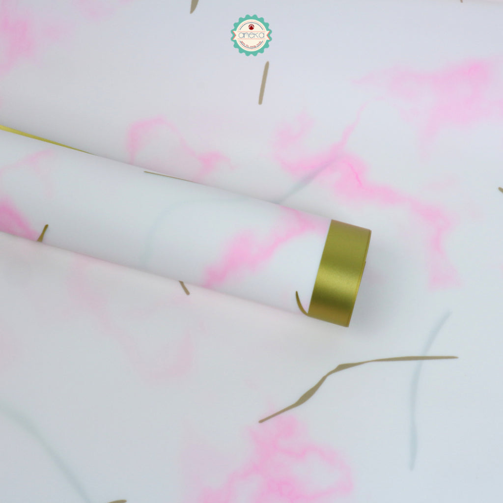 AnekaBenang - [ PACK ] Kertas Cellophane Buket Bunga [ Marble List Gold ] Flower Wrapping Paper Celophane