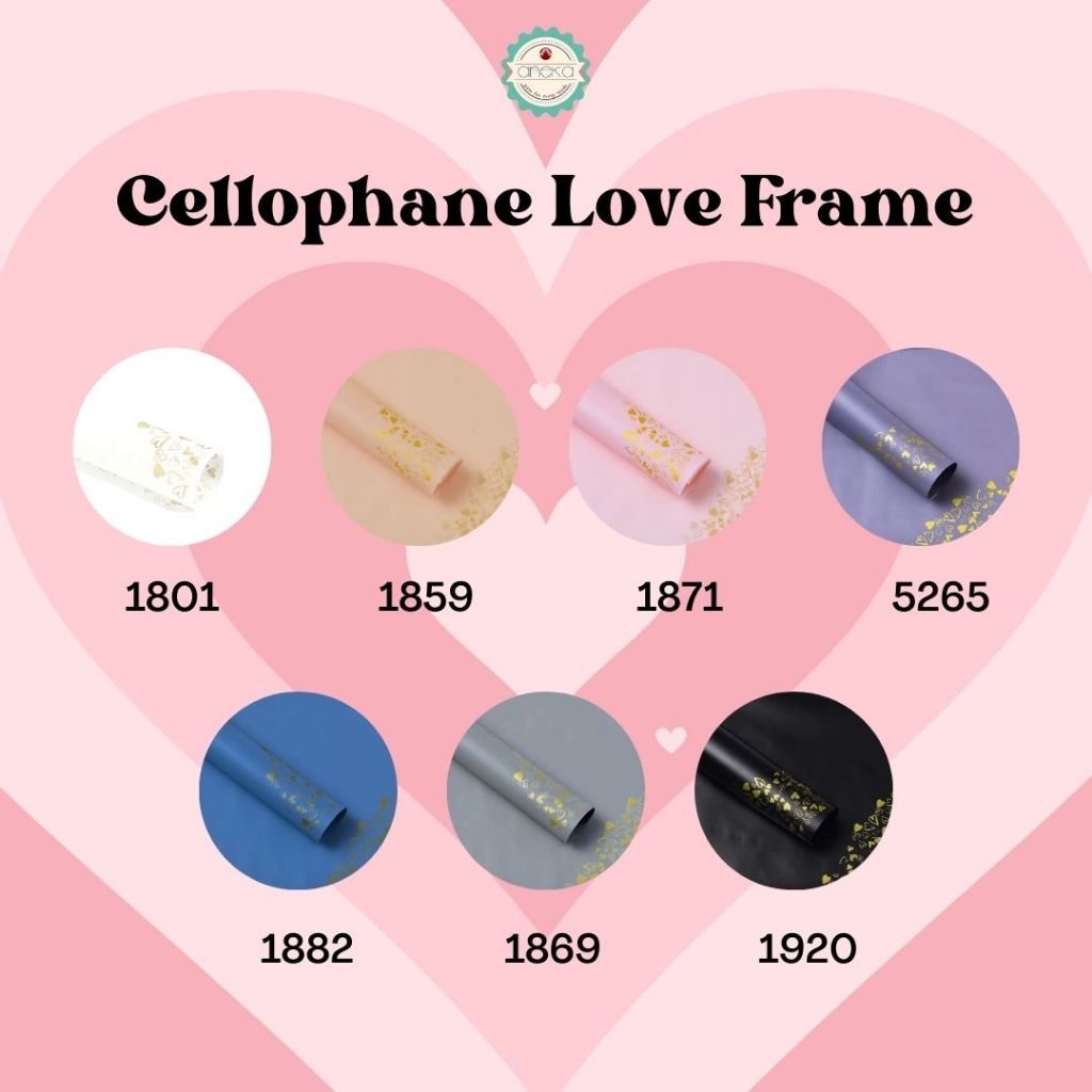 AnekaBenang - [ PACK ] Kertas Cellophane Buket Bunga [ Love Frame ] Flower Wrapping Paper Celophane