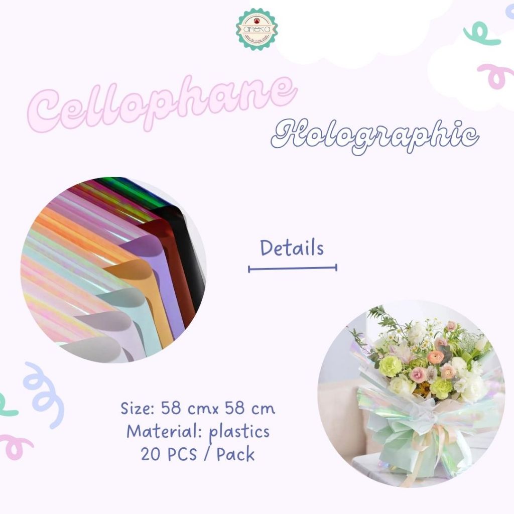 AnekaBenang - [ PACK ] Kertas Cellophane Buket Bunga [Holographic] Flower Wrapping Paper Celophane