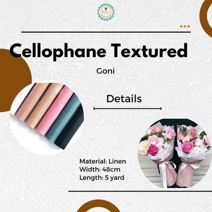 AnekaBenang - [ 5 Yard ] Kertas Cellophane Buket Bunga [ Textured Kain Goni ] Flower Wrapping Paper Celophane