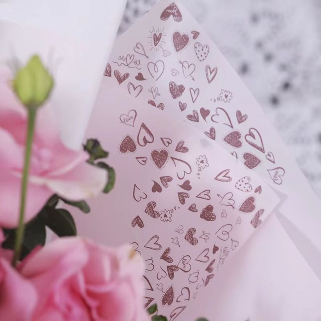 ANEKA - [ LEMBARAN ] Kertas Cellophane Buket Bunga [ Love Frame ] Flower Wrapping Paper Celophane