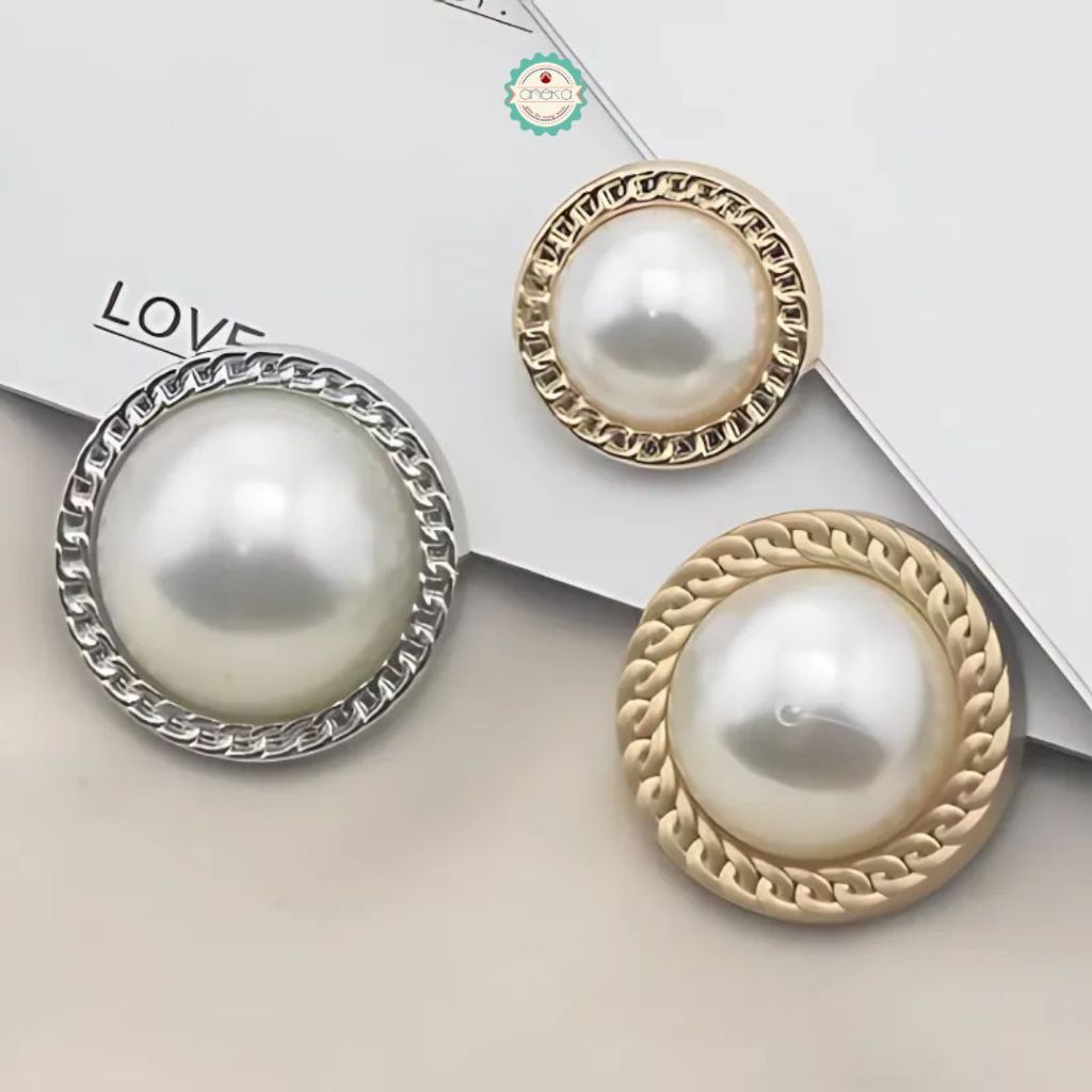 ANEKA - [5PCS] Kancing Baju Mutiara / Metal Pearl Button Premium